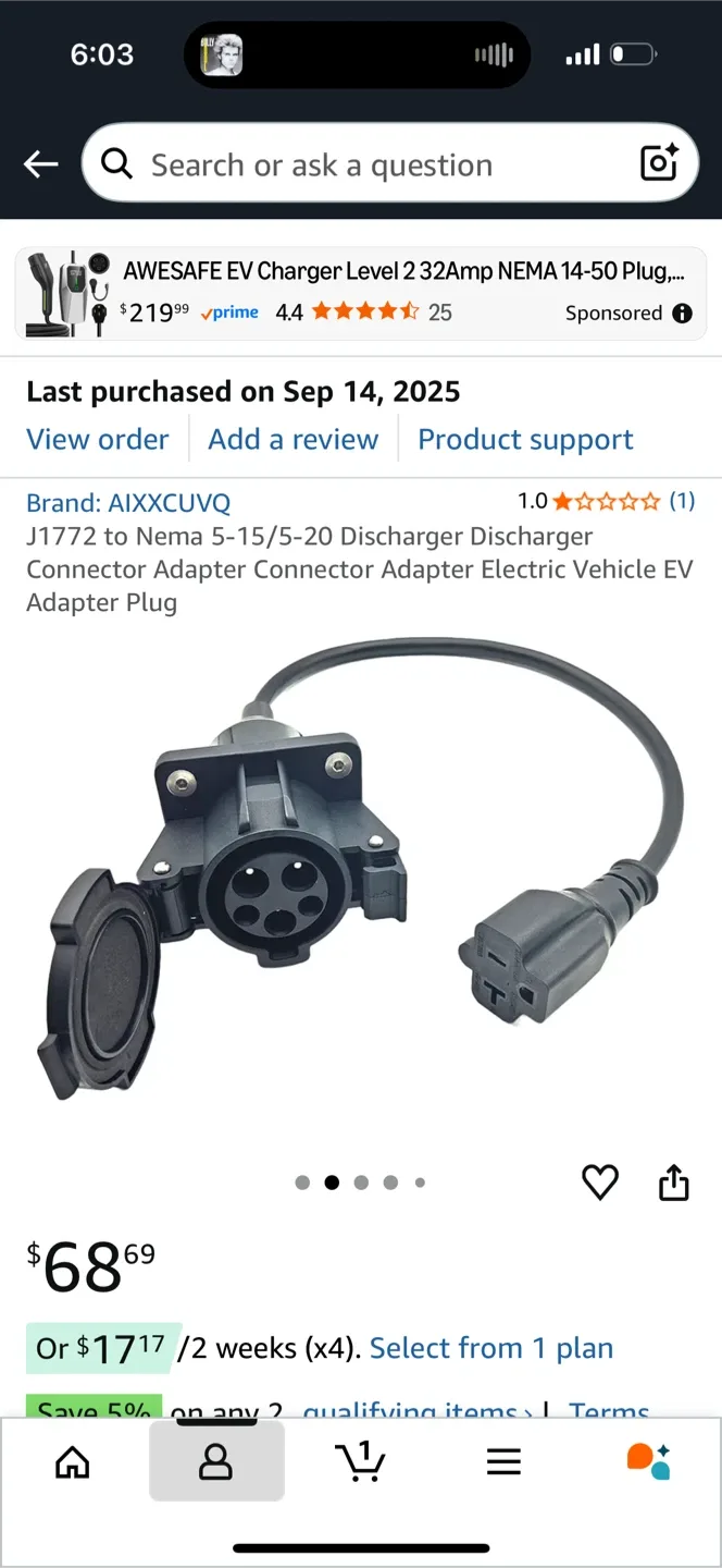 AIXXCUVQ J1772 to Nema 5-15/5-20 Discharger Connector Adapter image indicator(2)