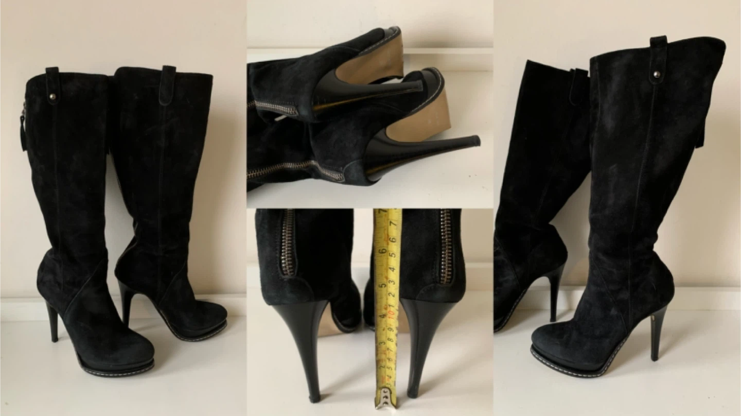Browns Black Suede High Heel Boots, Size 6