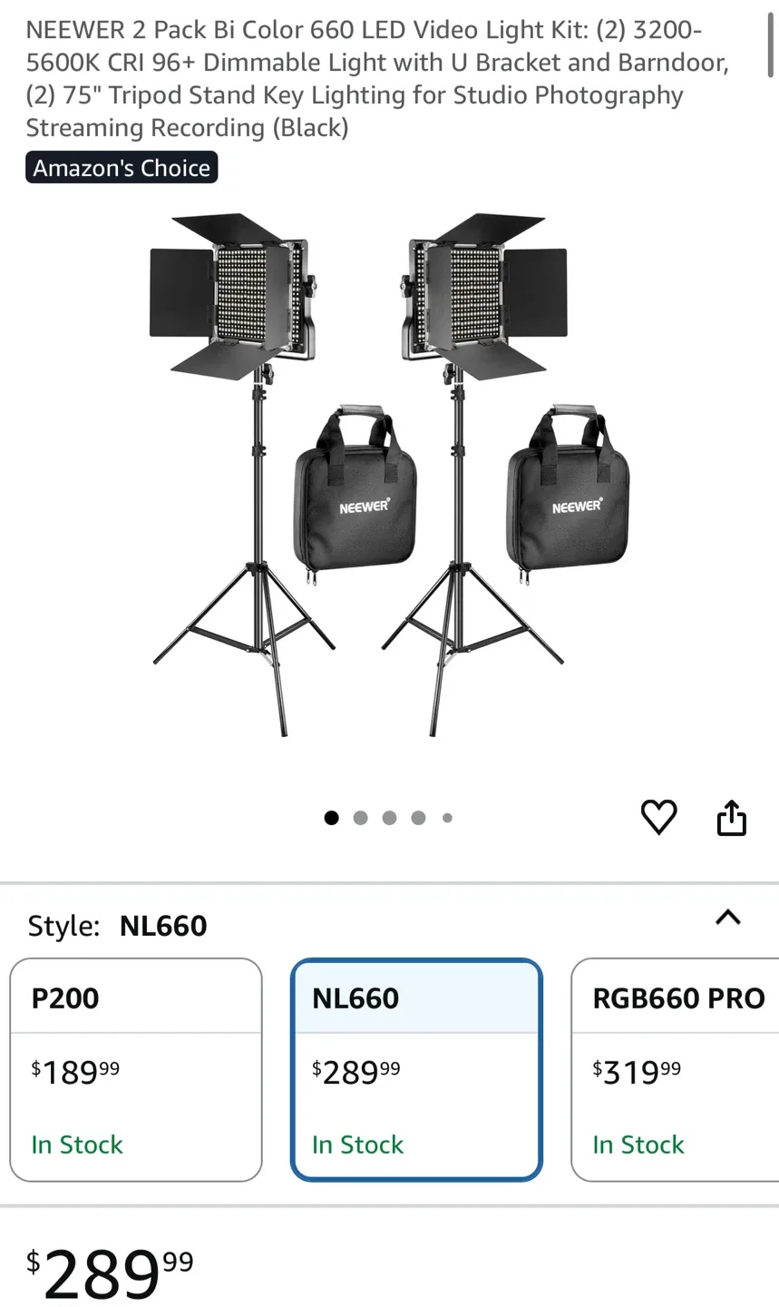 Neewer 2 pack NL660 LED Video Light Kit - Like New!