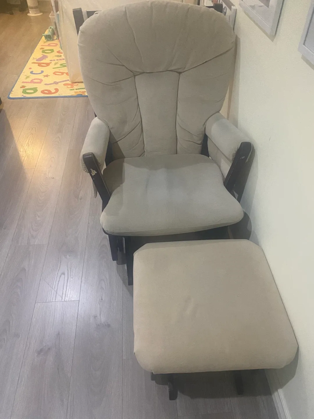 Beige Rocking Chair with Ottoman
