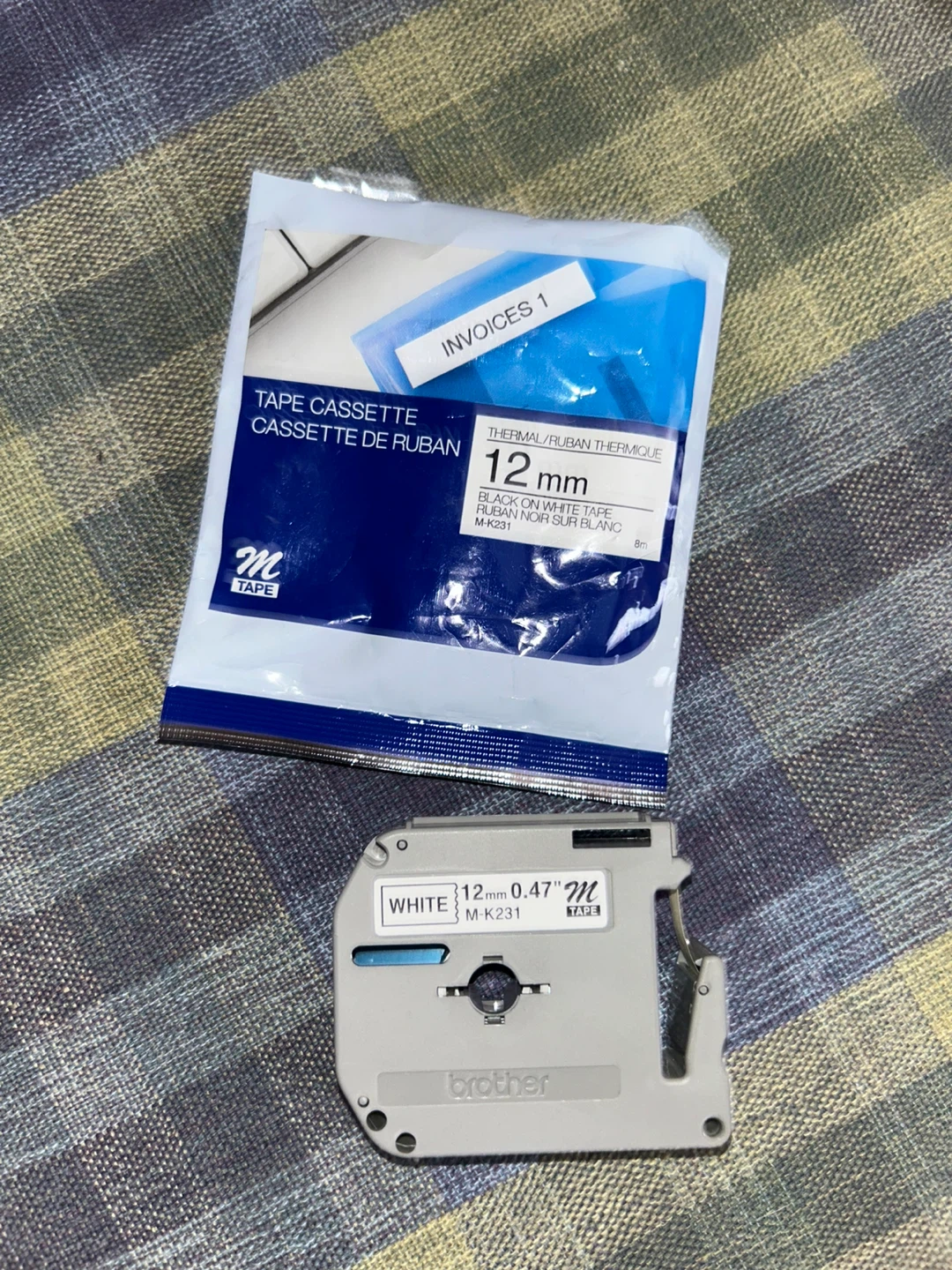 Brother 12mm Black on White Tape M-K231