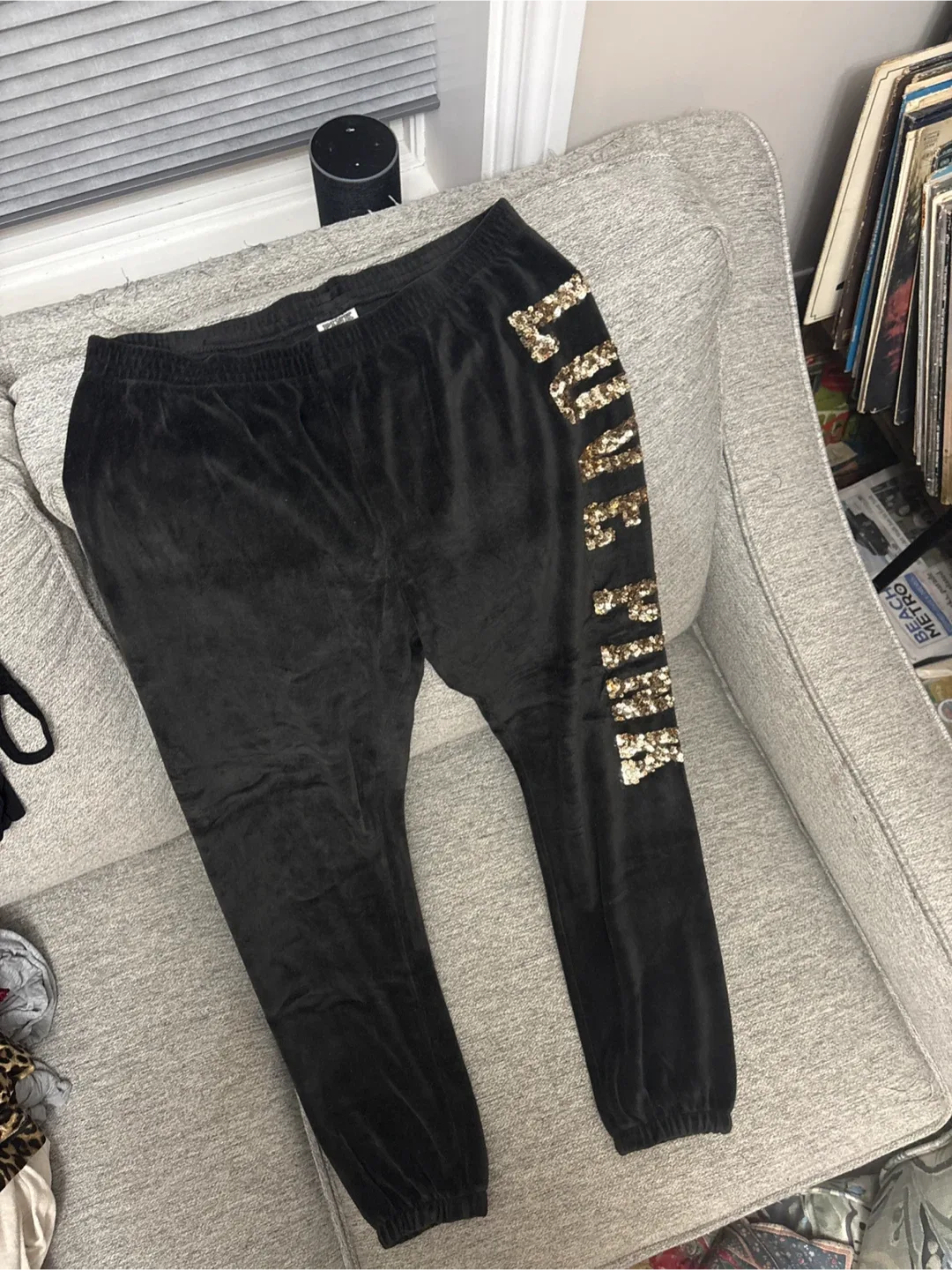 VS Pink Velour Joggers - Size M thumbnail