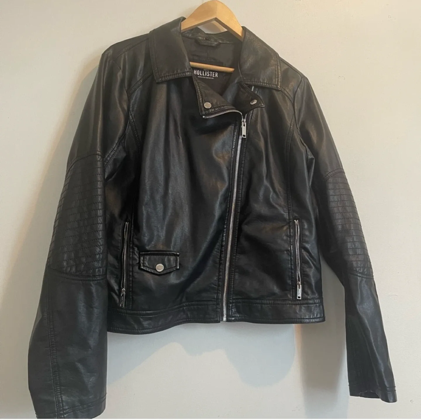 Hollister Black Faux Leather Jacket image indicator(3)
