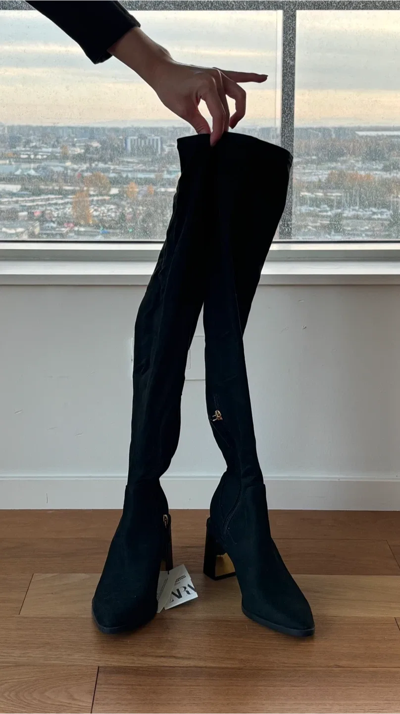 New Zara Black Over-the-Knee Boots - Size 5 thumbnail