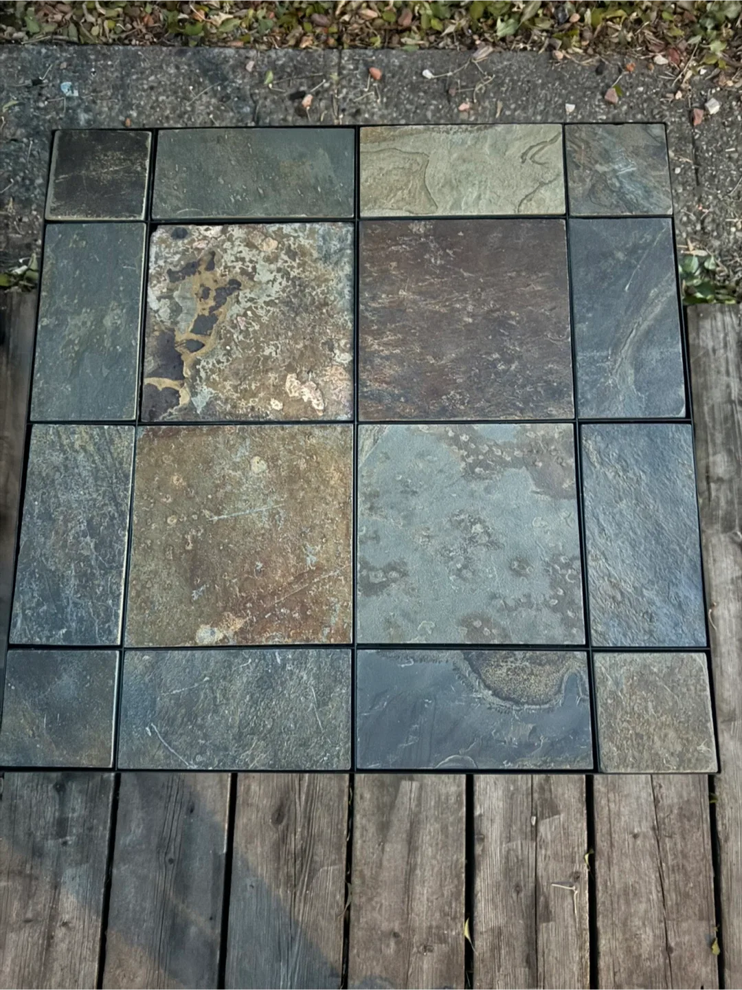 Slate Tile Top Metal Outdoor Table 28"x28" image indicator(2)