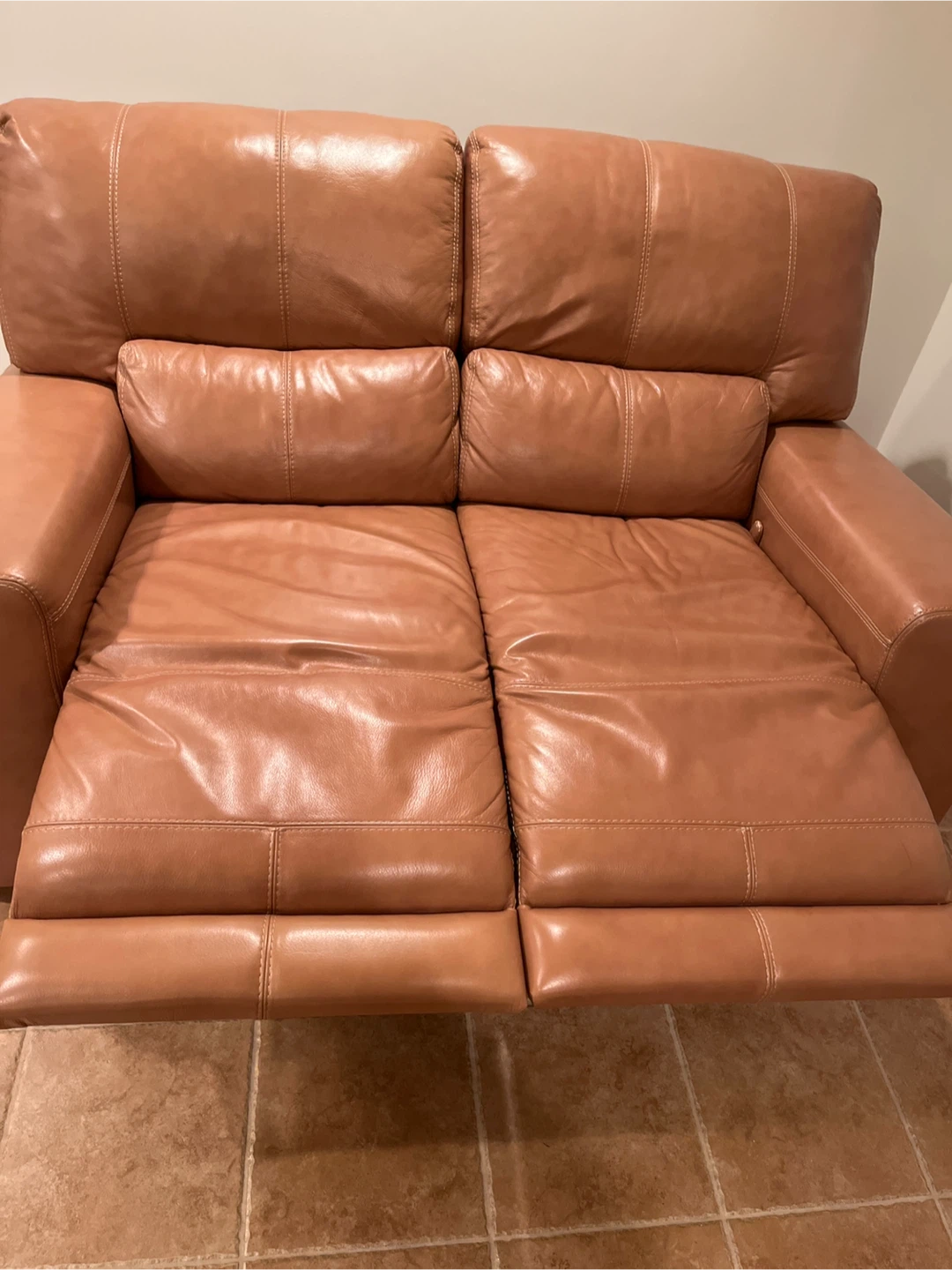 Leather Loveseat Recliner - Tan - photo 2