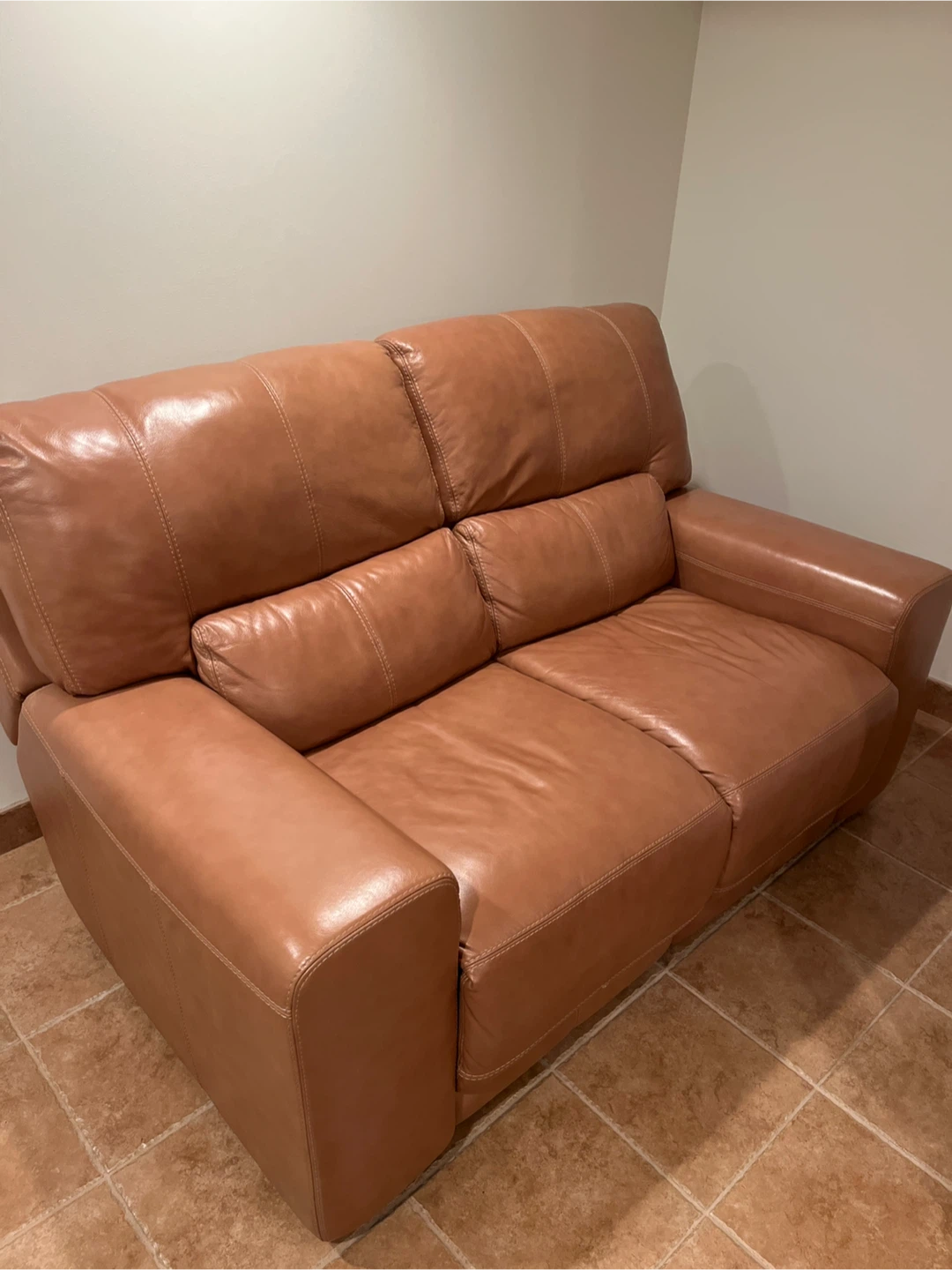 Leather Loveseat Recliner - Tan - photo 4