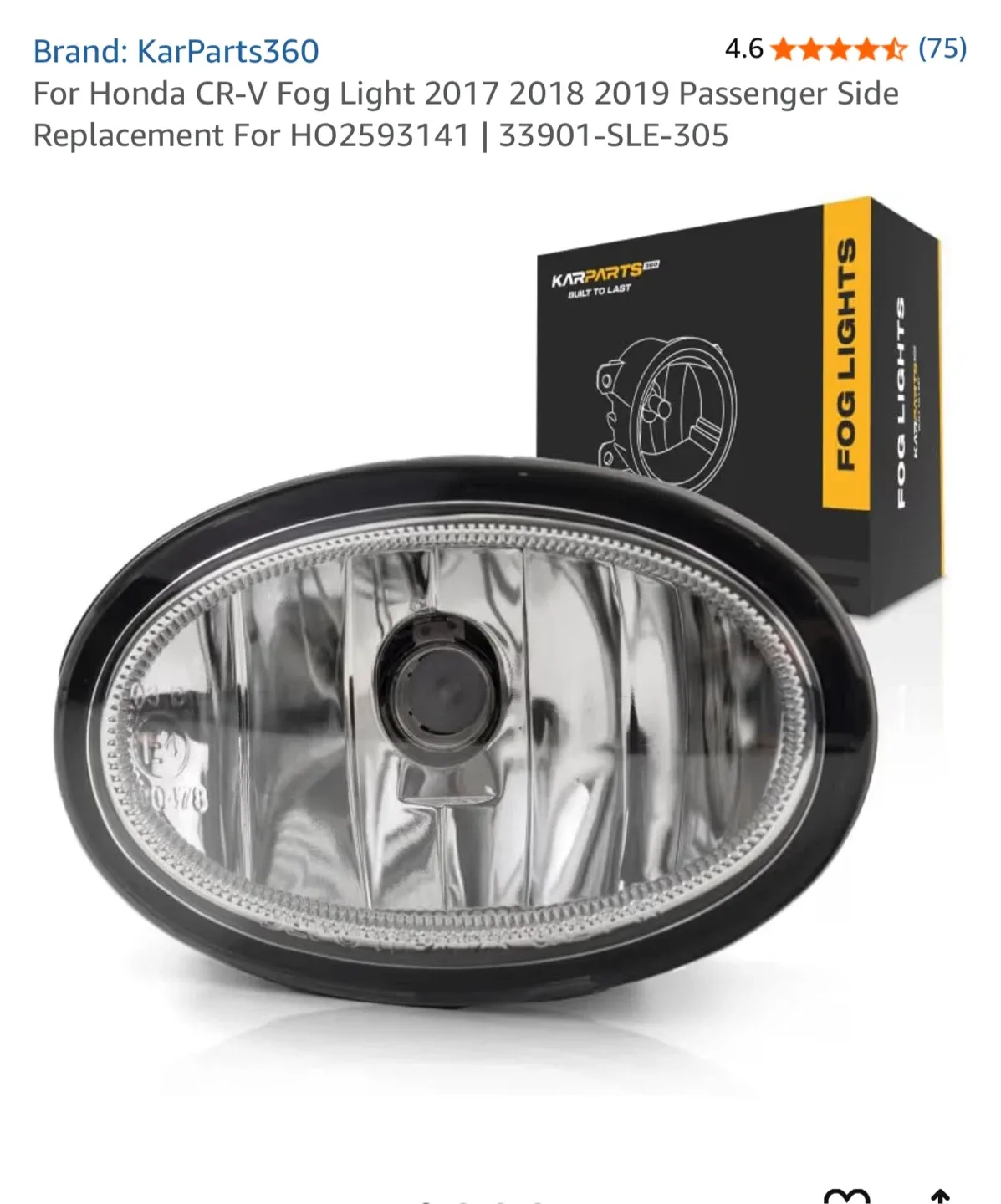 New KarParts360 Honda CR-V Fog Light (2017-2019) thumbnail