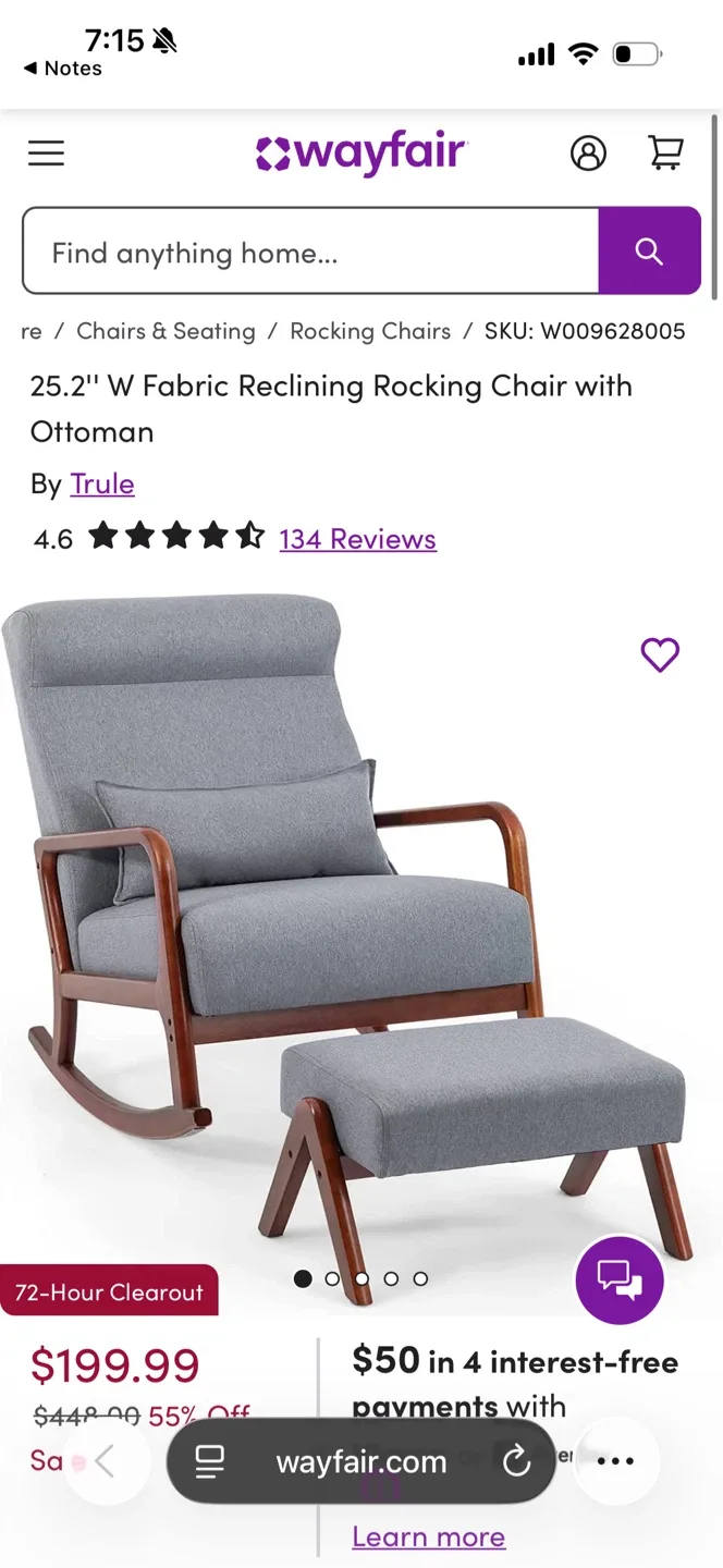 Trule Fabric Reclining Rocking Chair with Ottoman image indicator(3)