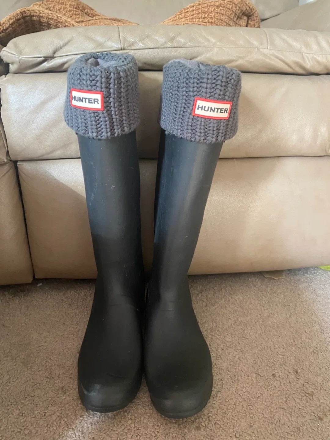 Hunter Rain Boots with Grey Knit Cuff
