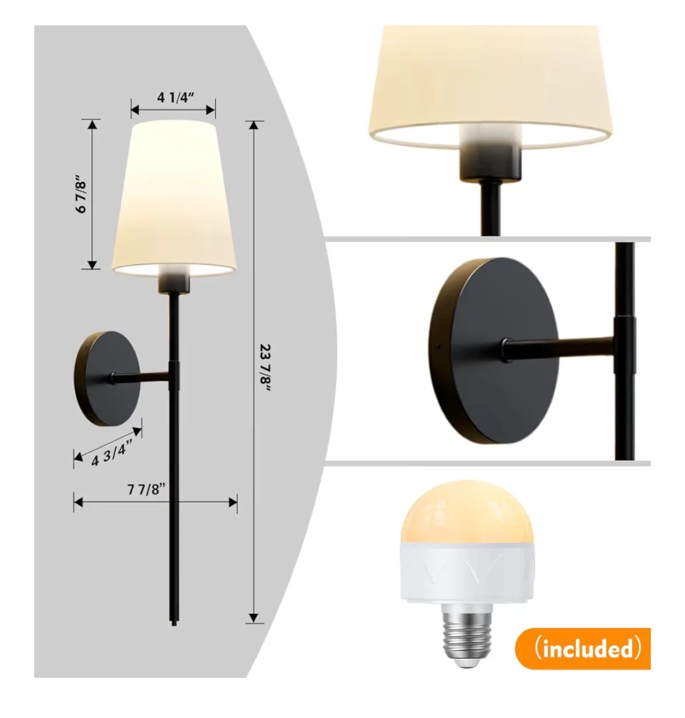 Black Wall Lamp with White Fabric Lampshade image indicator(4)