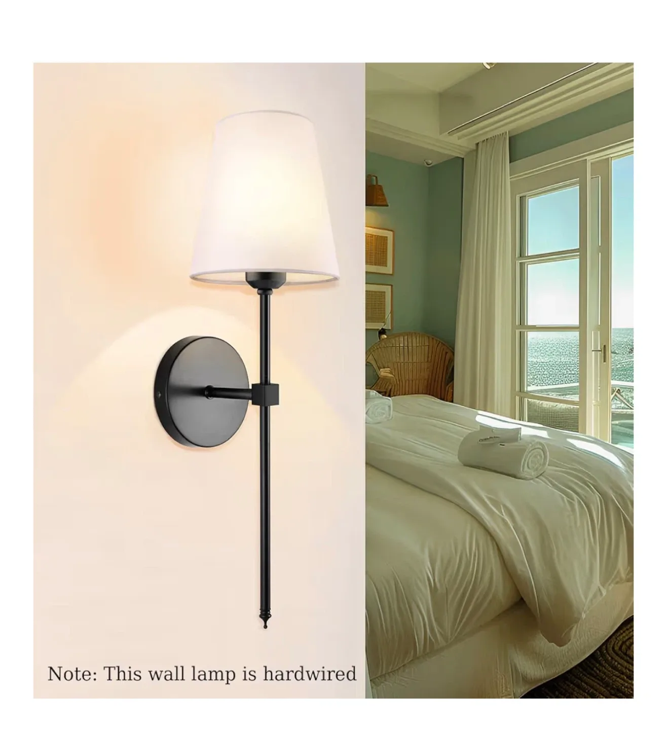 Black Wall Lamp with White Fabric Lampshade image indicator(3)
