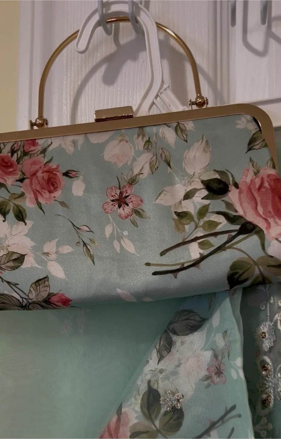 Beautiful Turquoise colour fancy embroidered organza suit image indicator(10)