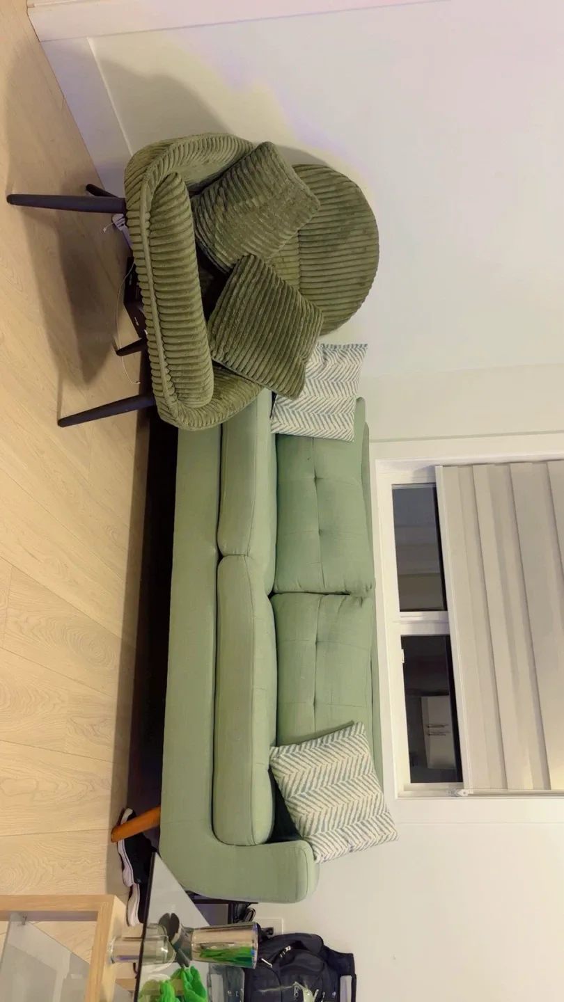 Green Sofa and Chair Set with Glass Coffee Table image indicator(2)