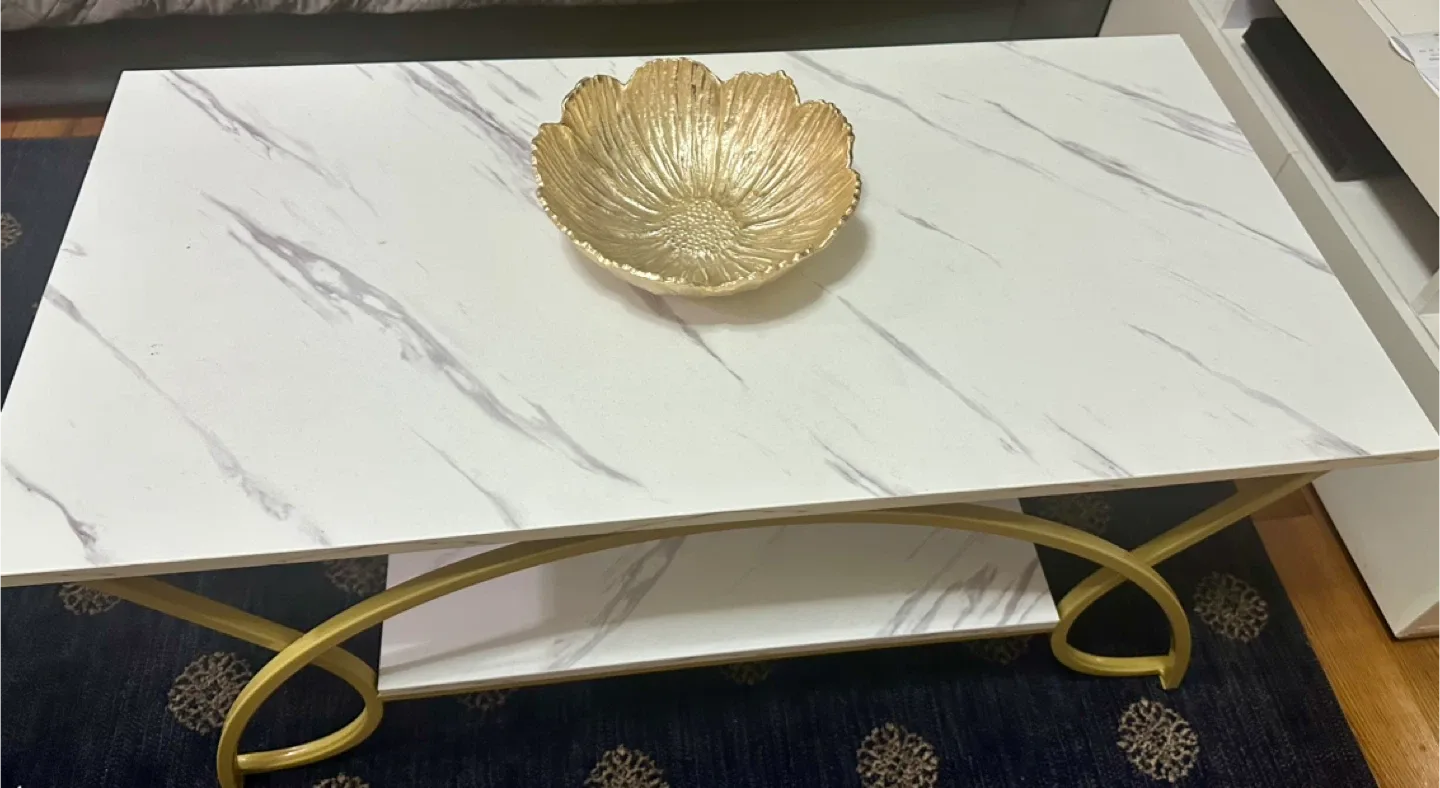 Coffee Table - White Marble & Gold