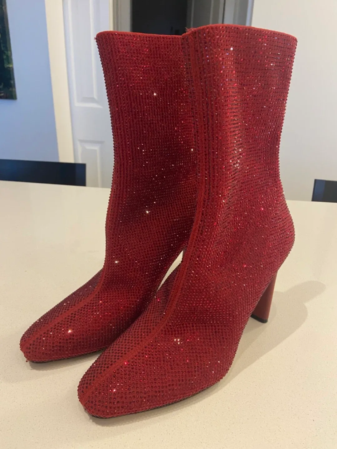 Red Rhinestone Heel Boots, Size 7