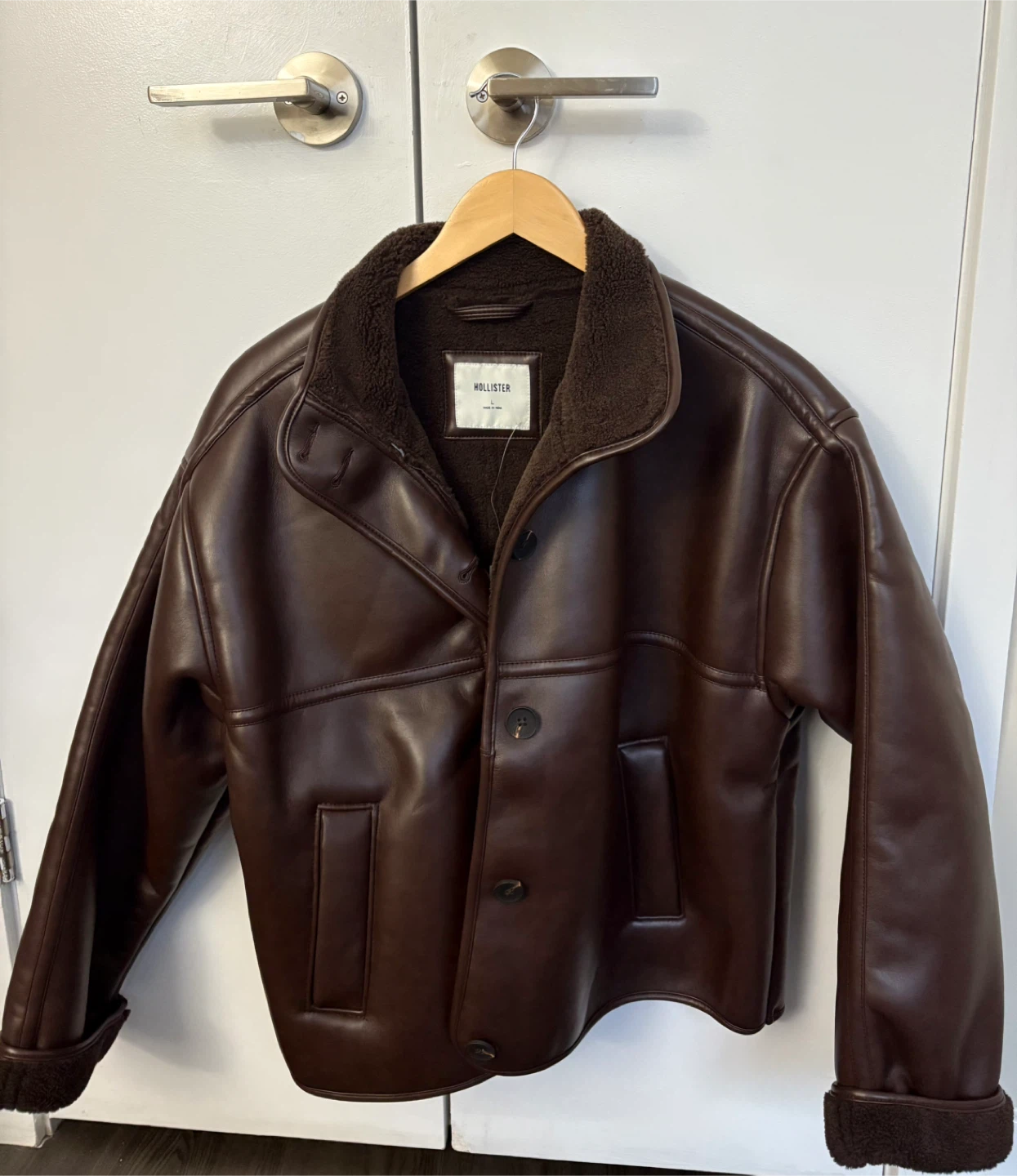 Hollister Brown Faux Leather Jacket - Size L