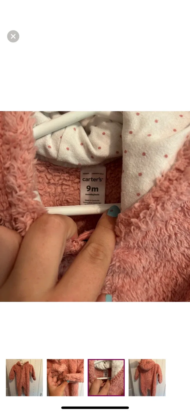 Carter's 9M Pink Fleece bunting suit image indicator(3)