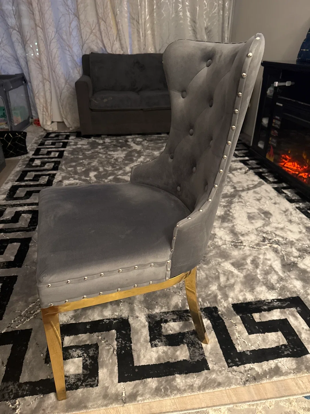 4 pair Grey Velvet Dining Chair with Gold Legs image indicator(3)