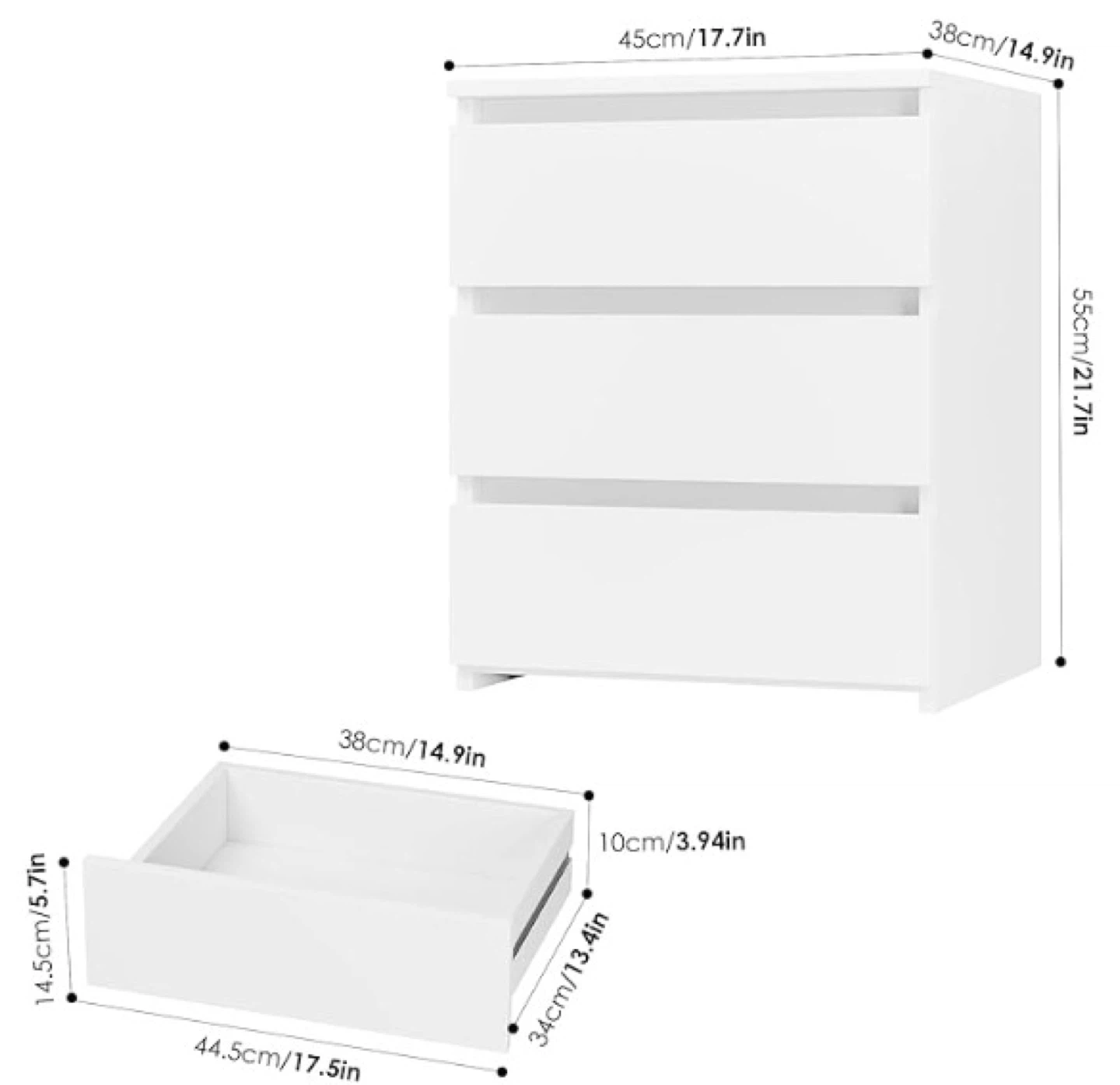 White Nightstand with 3 drawers - photo 3