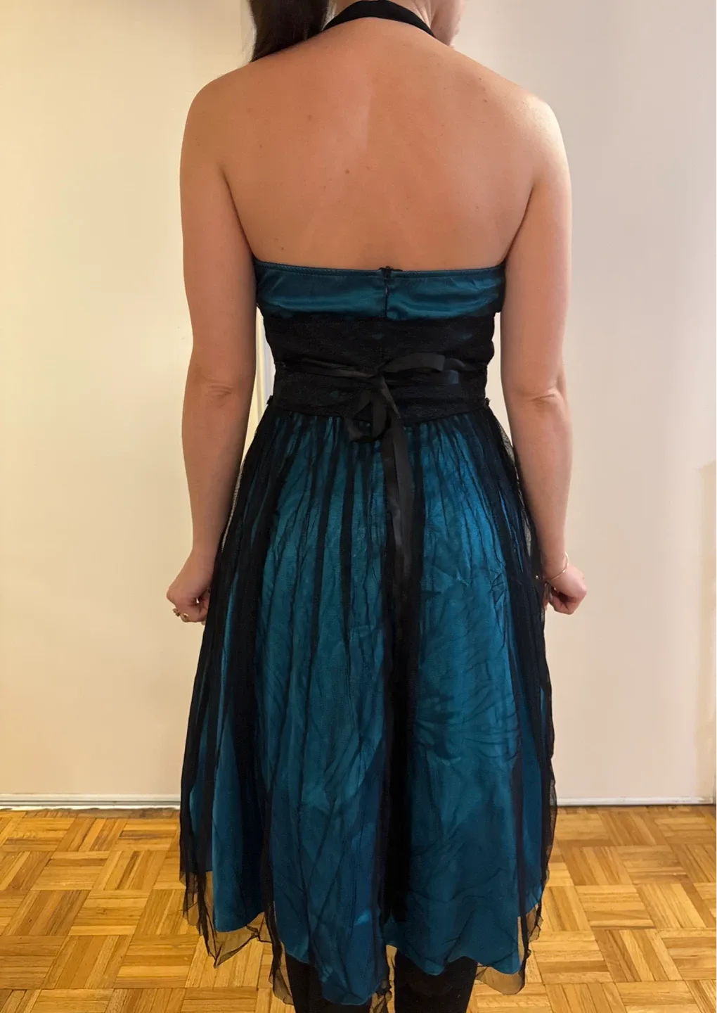 Teal & Black Halter Dress image indicator(2)