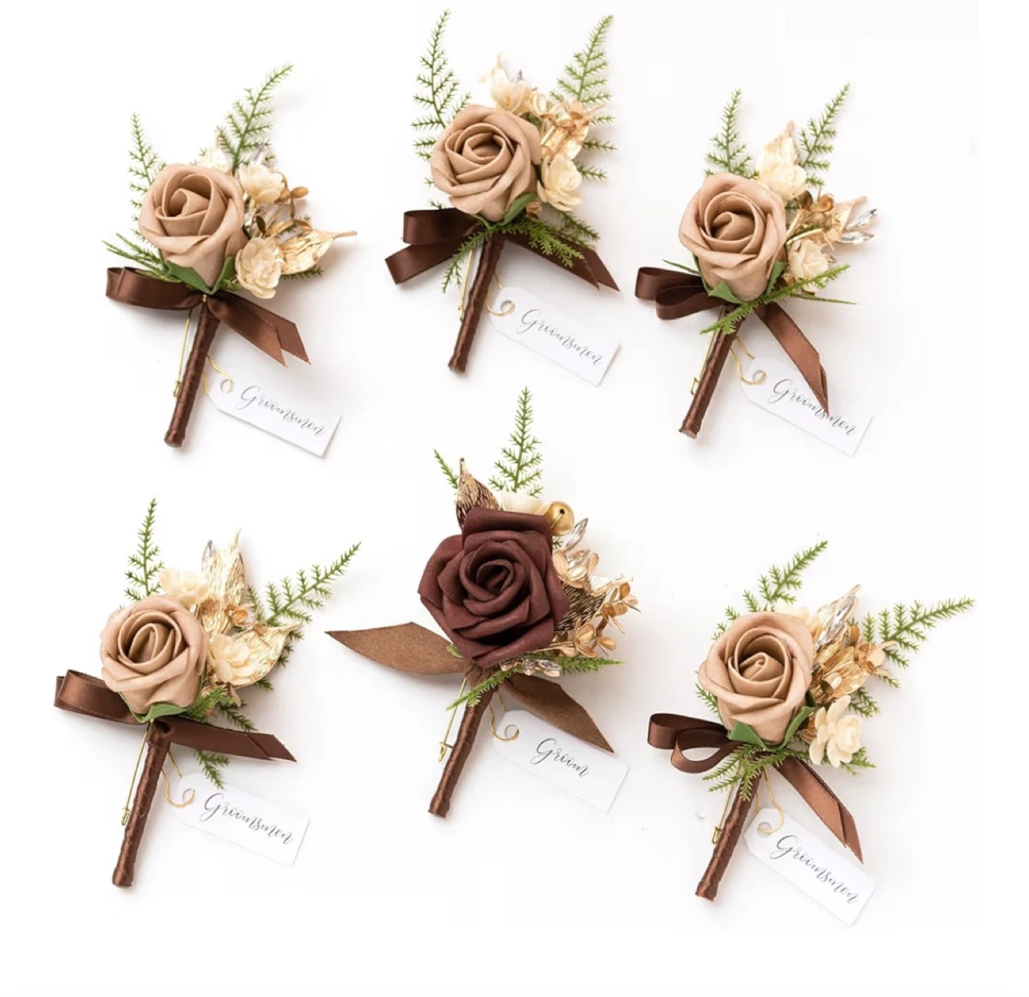 Ling's Moment Boutonniere Set - Brown & Beige