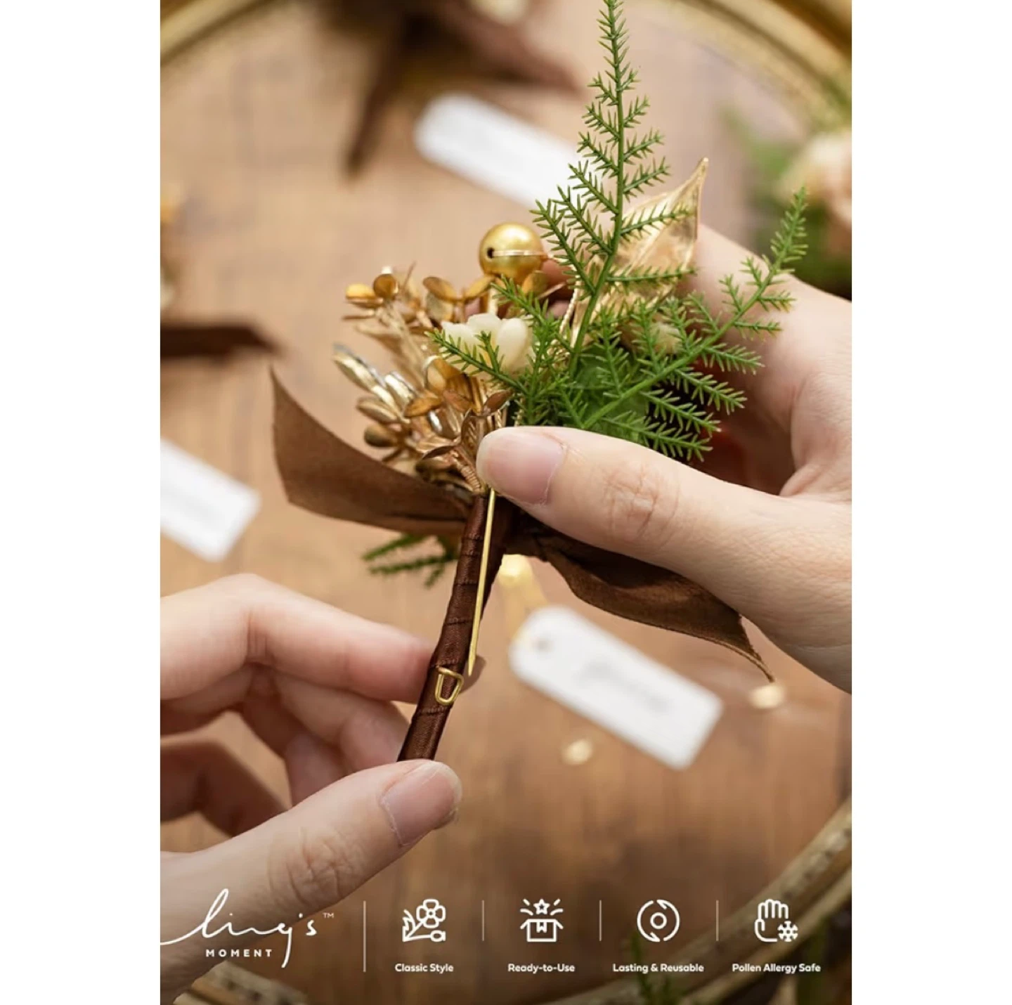 Ling's Moment Boutonniere Set - Brown & Beige - photo 2