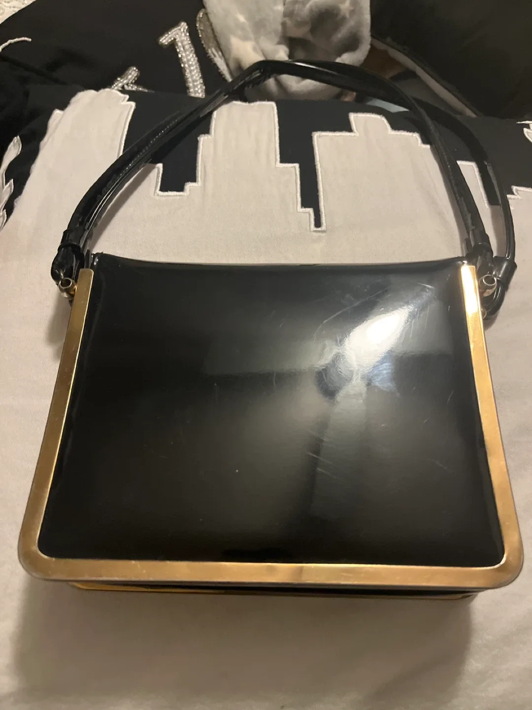 Markay Bags Black Patent Leather Handbag