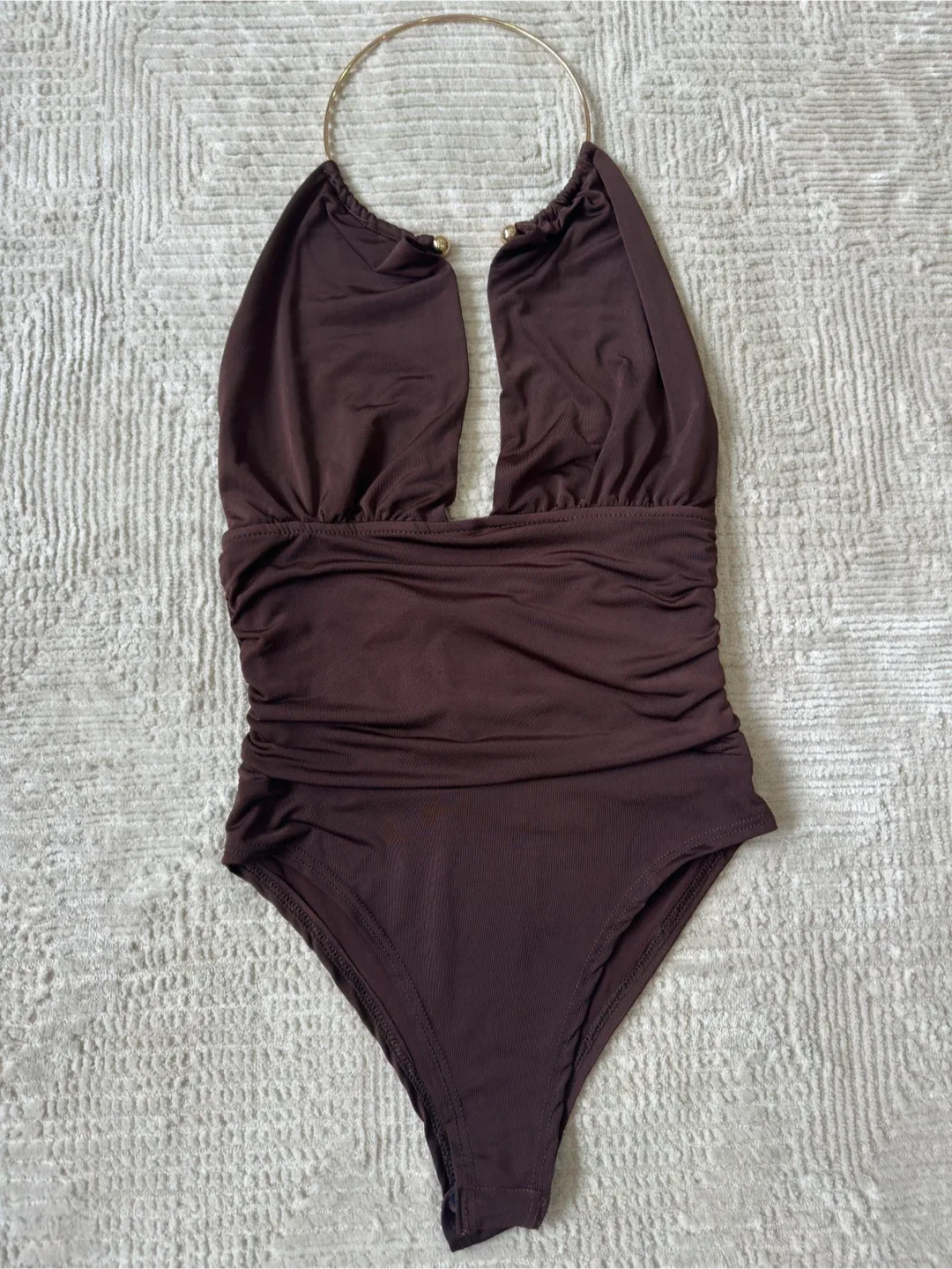 New Fashion Nova Brown Halter Neck One-Piece thumbnail