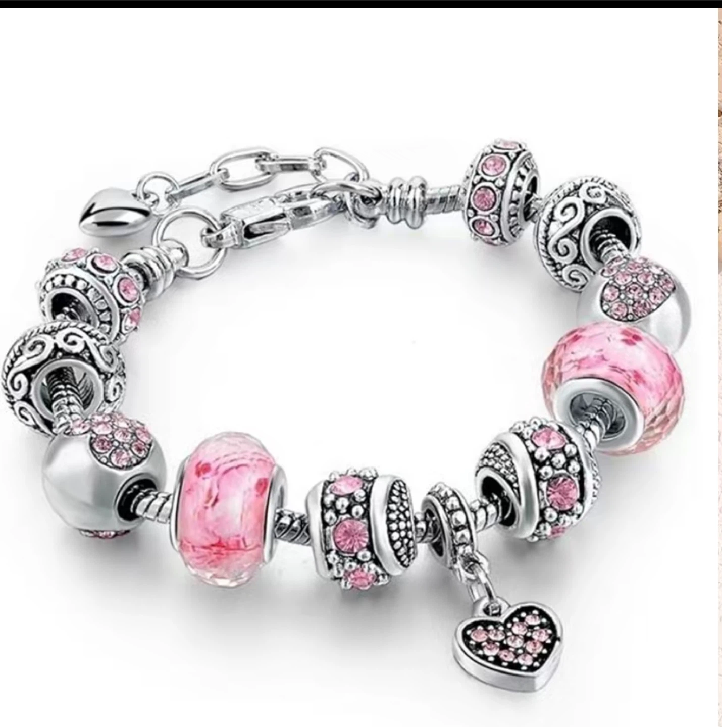 Pink Beaded Charm Bracelet