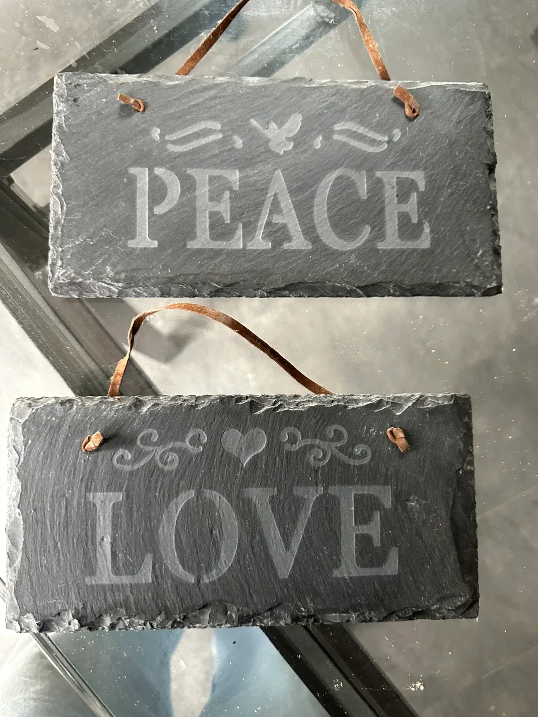 Slate 'Peace' & 'Love' Hanging Signs-10$ for both image indicator(3)