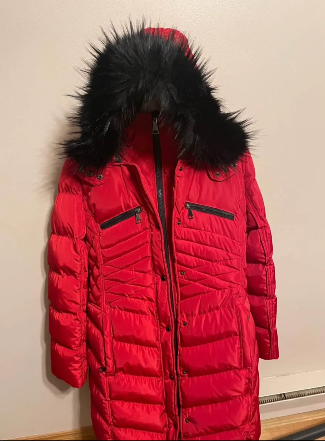 Red Puffer Winter Coat with Fur Trim - Size M image indicator(3)