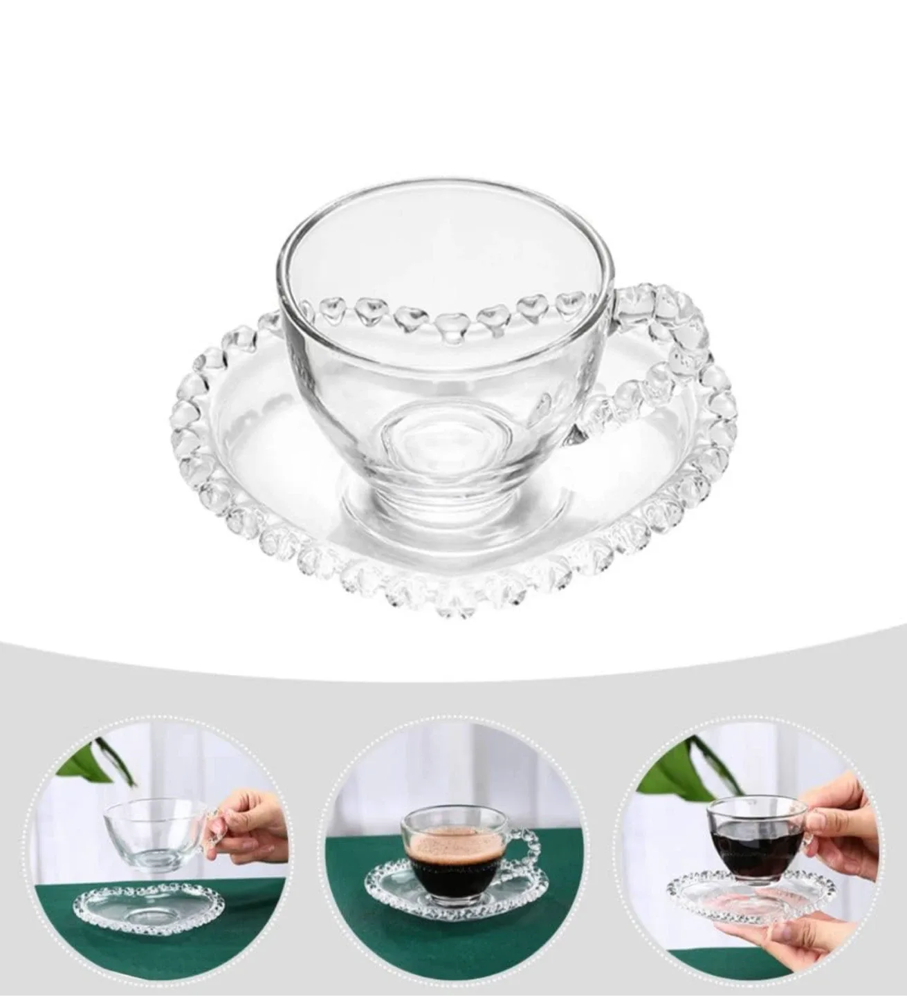 Heart shape Glass Coffee / Tea Cup Saucer Set with Christmas Bag image indicator(5)