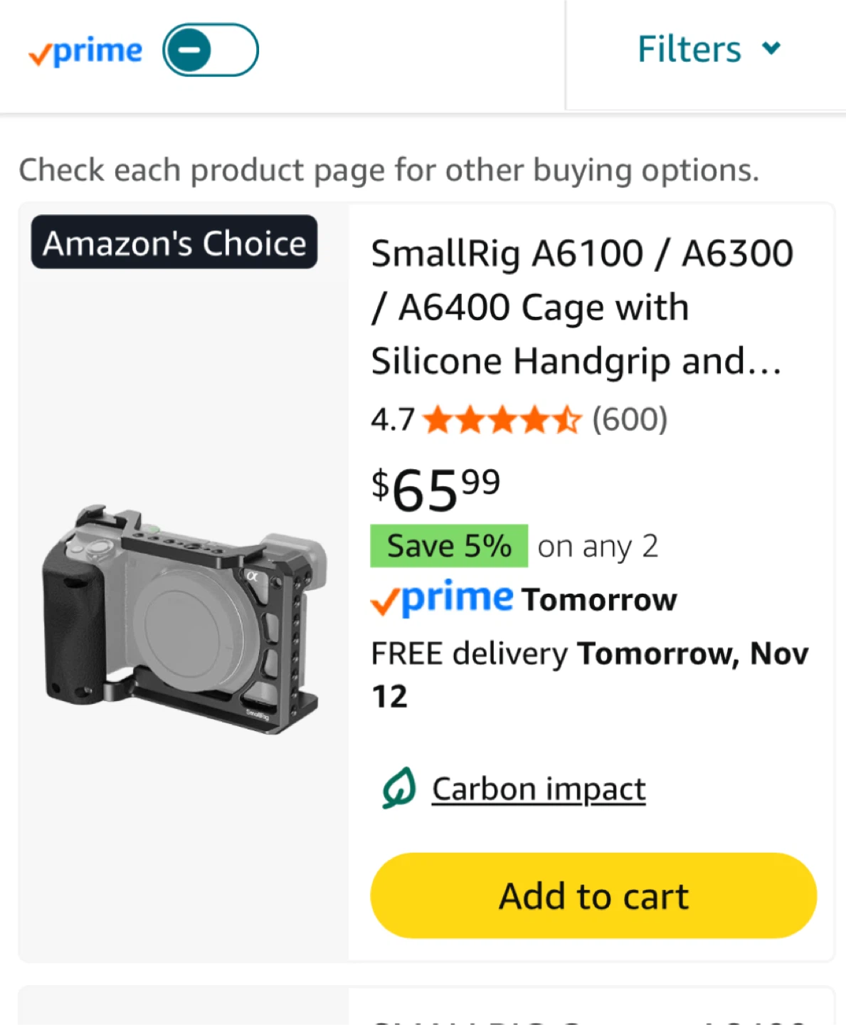 SmallRig Camera Cage for Sony Alpha A6100/A6300/A6400