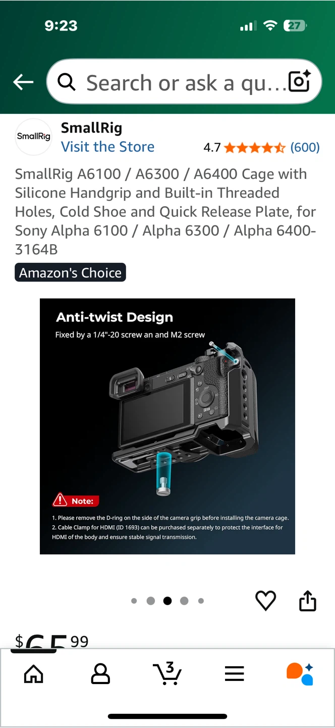SmallRig Camera Cage for Sony Alpha A6100/A6300/A6400 - photo 3