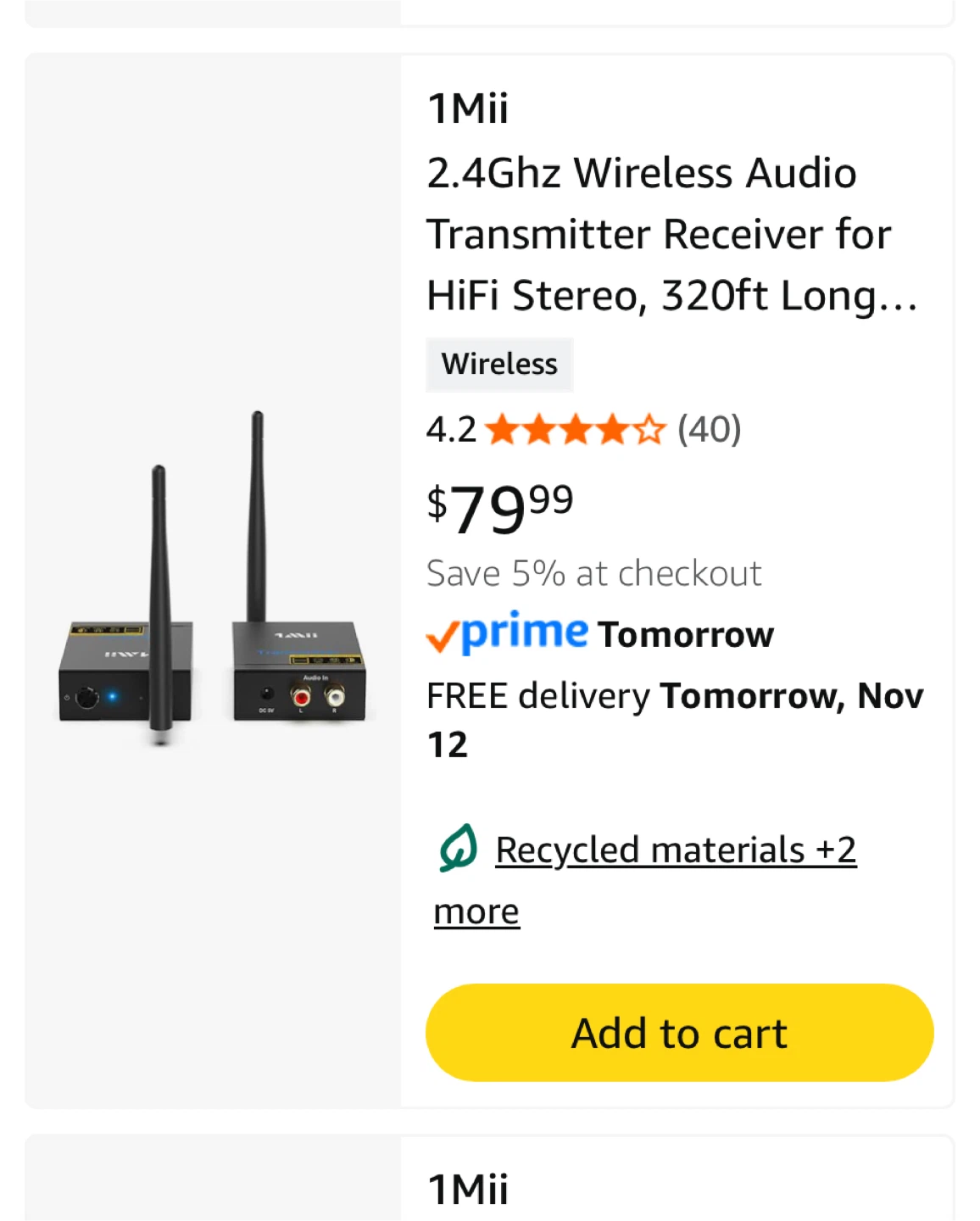 1Mii 2.4Ghz Wireless Audio Transmitter Receiver
