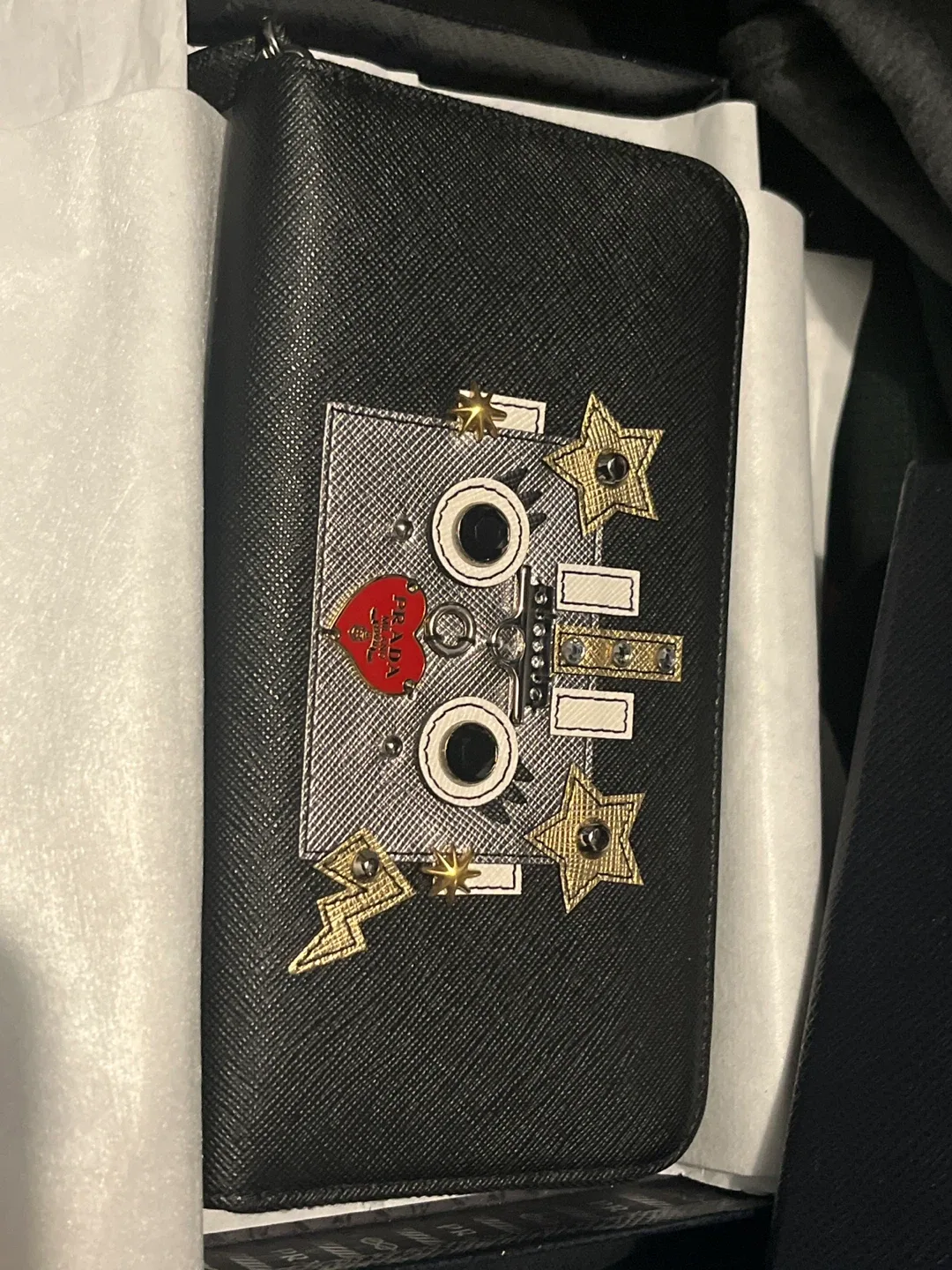 New Prada Saffiano Robot Lampo Wallet - Black image indicator(2)