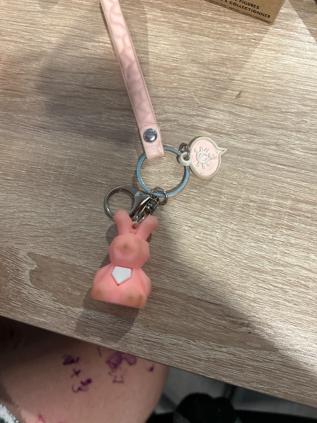 Pink Bunny Keychain with Strap