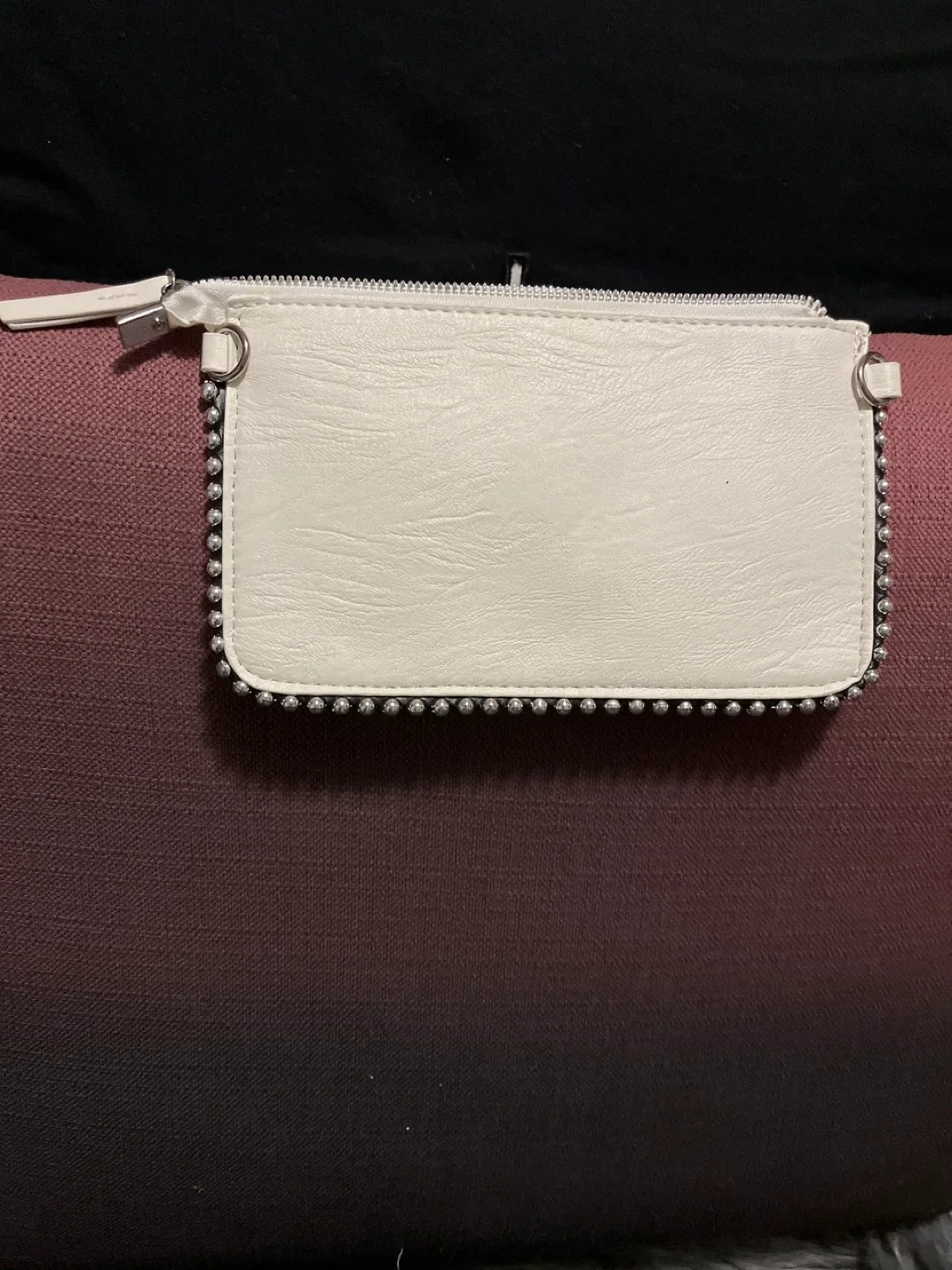 White Studded Zippered Pouch