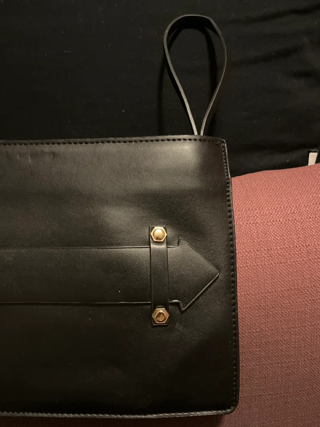 Black Leather Clutch with Arrow Detail image indicator(4)