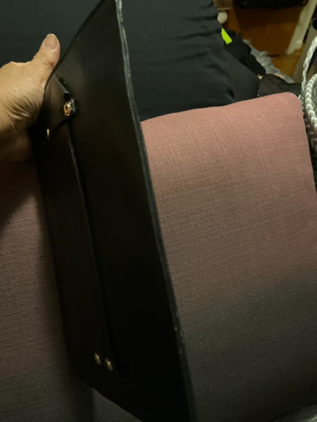 Black Leather Clutch with Arrow Detail image indicator(6)