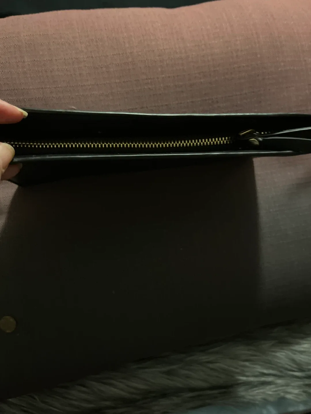 Black Leather Clutch with Arrow Detail image indicator(9)