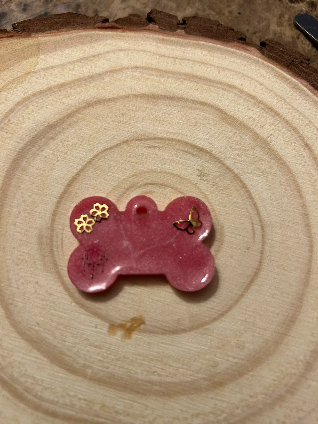 Handmade Pink Resin Dog Tag