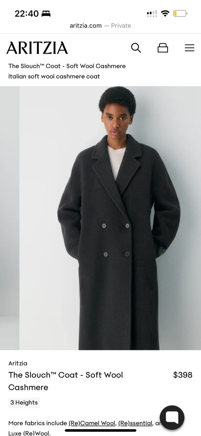 Aritzia The Slouch Coat - Soft Wool Cashmere