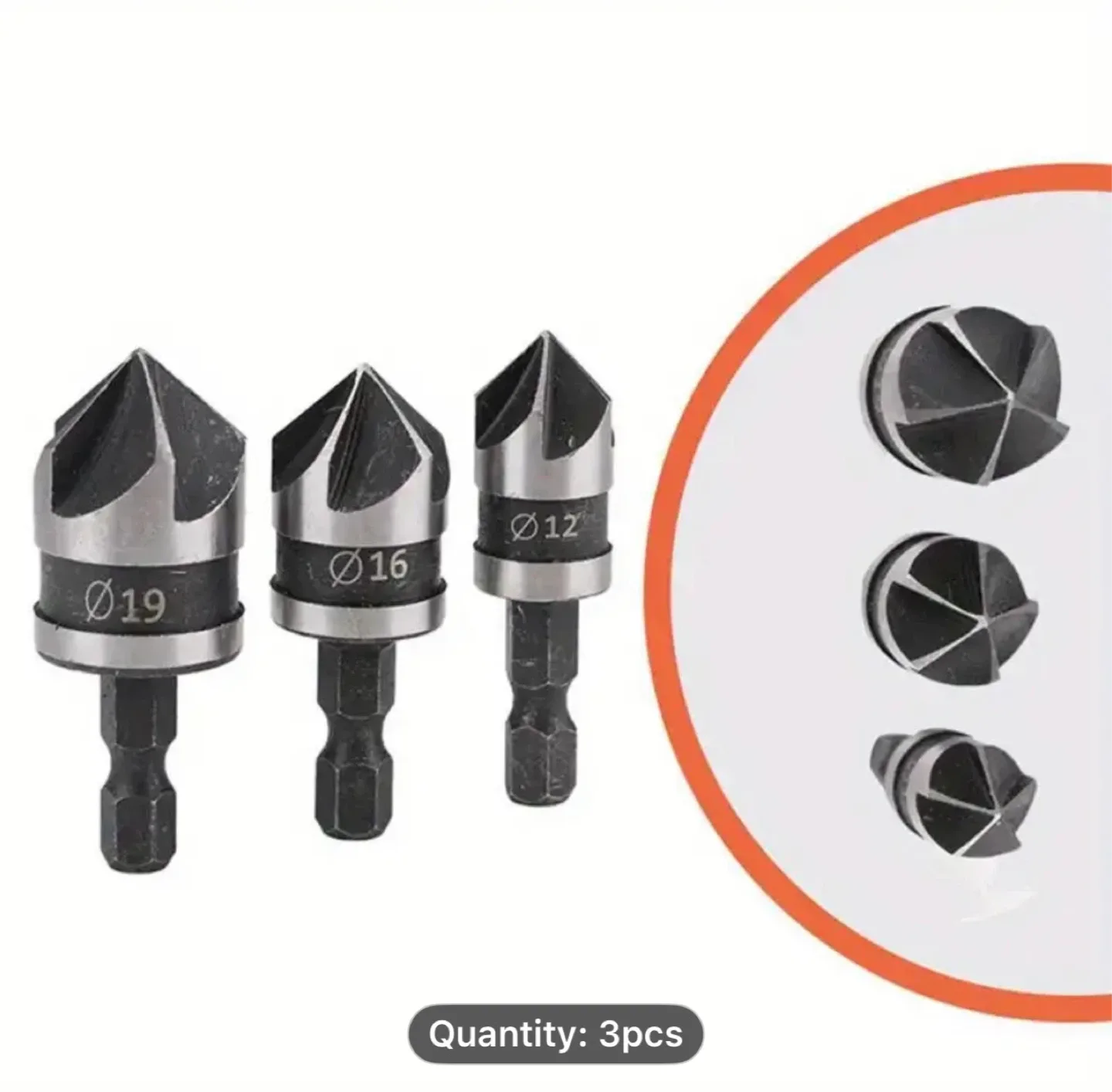 3pcs Hex Shank HSS Countersink Deburring Drill Bit Set image indicator(4)