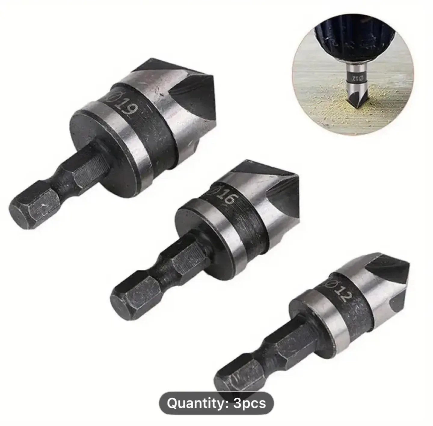 3pcs Hex Shank HSS Countersink Deburring Drill Bit Set image indicator(9)