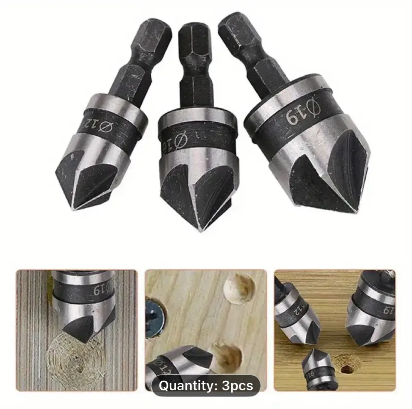 3pcs Hex Shank HSS Countersink Deburring Drill Bit Set image indicator(5)