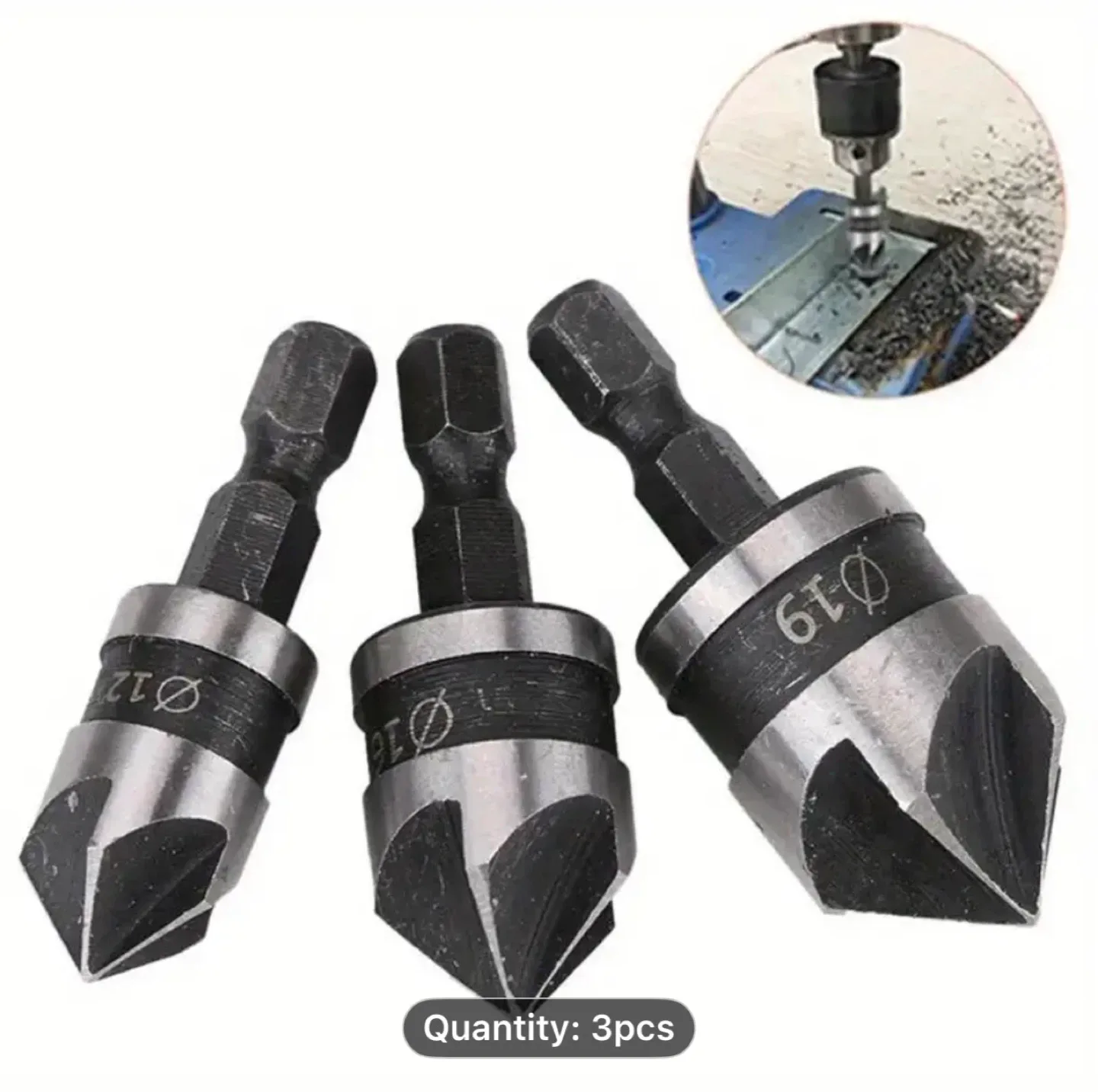 3pcs Hex Shank HSS Countersink Deburring Drill Bit Set image indicator(3)