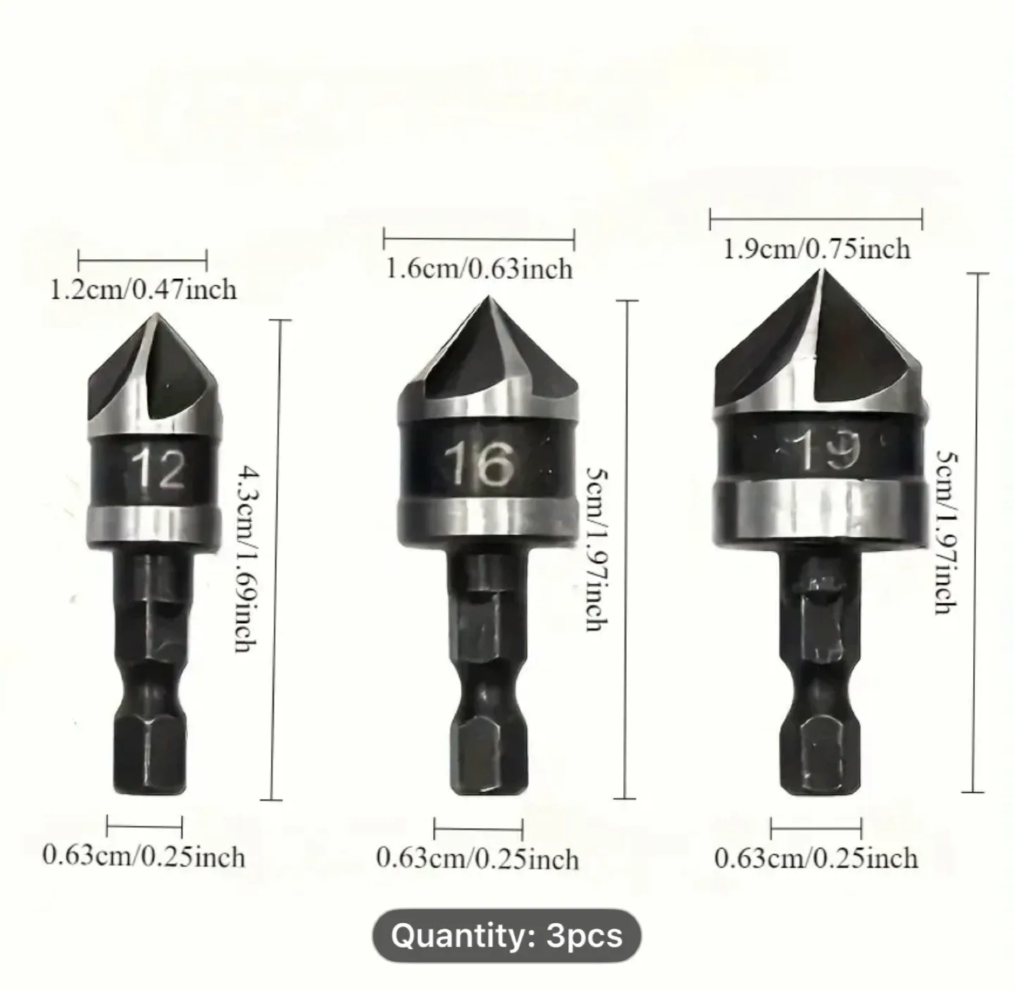 3pcs Hex Shank HSS Countersink Deburring Drill Bit Set image indicator(6)