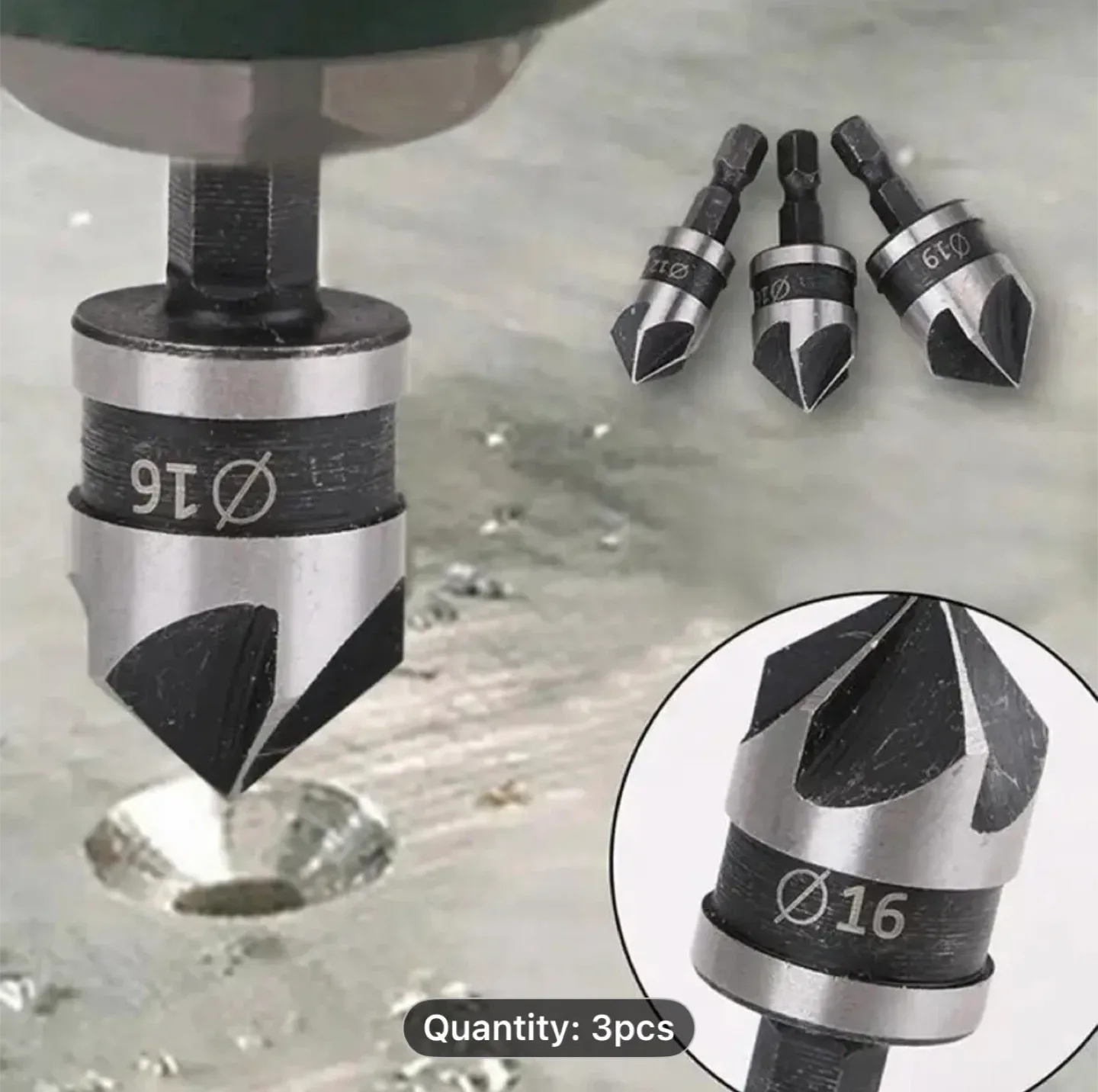 3pcs Hex Shank HSS Countersink Deburring Drill Bit Set image indicator(8)